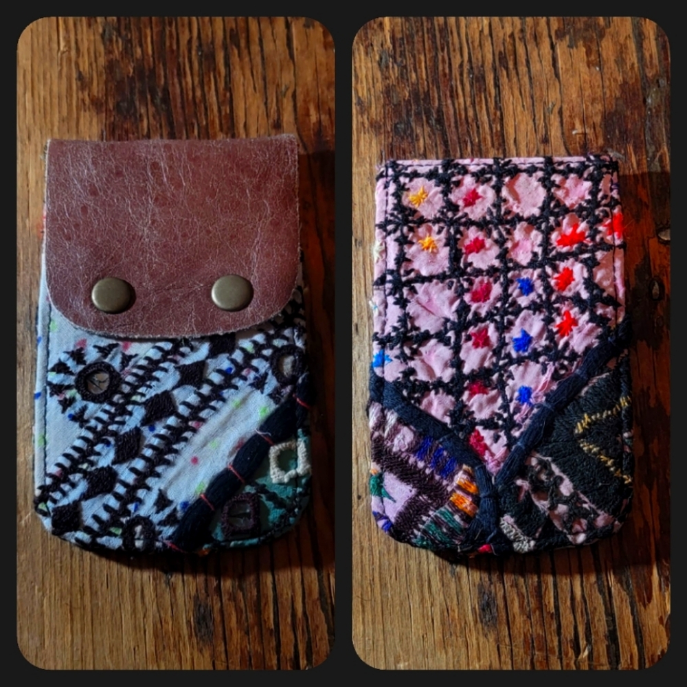🕺🥂 Free People Boho Embroidered Repurposed vtg banjara hippie Wallet card case